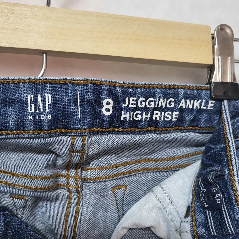 Gap Kids Girls Size 8‎ Jeggings Ankle High Rise Blue Denim Stretch Snap Fly